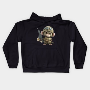 The smiling soldier monkey with the helmet and his flowers Kids Hoodie